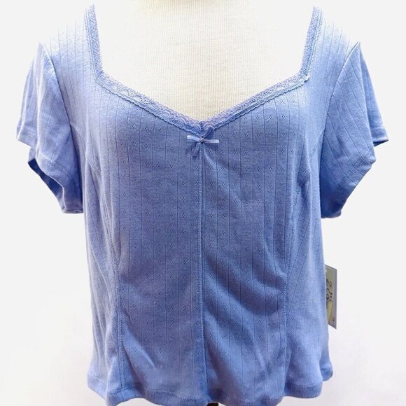 NWT SO GOODS FOR LIFE Juniors Short Sleeve Pullover V-Neck Blue Shirt Size XXL - Picture 1 of 9